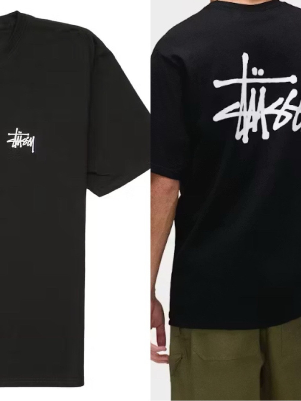 Stussy Black Tee with White Script Logo